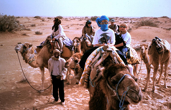 Family and children after night in Sahara Desert