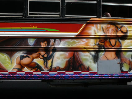 Side panel detail on a diablo rojo bus. Via España, Panama City.