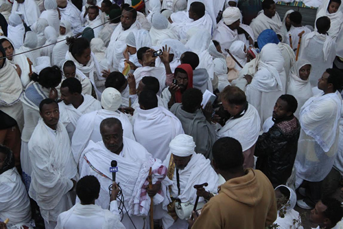 Crowd scene during ceremony in Lalibela, Ethiopia 