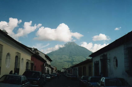 Volcano seen from street in Antigua