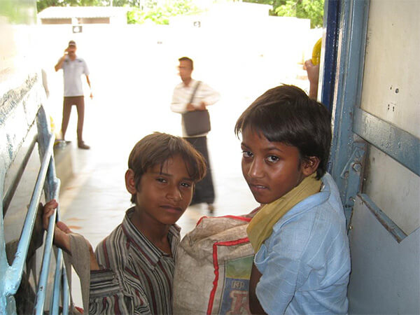 Children on train in India