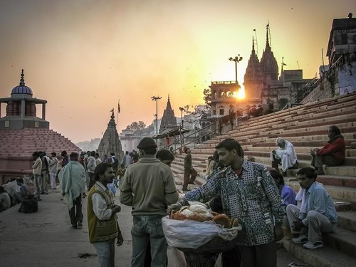 Sunset on the ghats in Varanasi, India