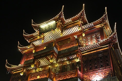 An illuminated temple in China