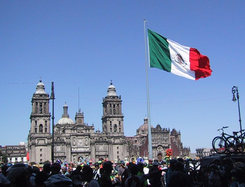 Zocalo in Mexico City with Flag