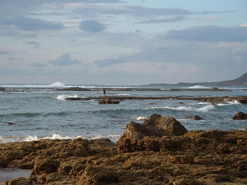 Fishing on Las Canteras beach, Las Palmas.