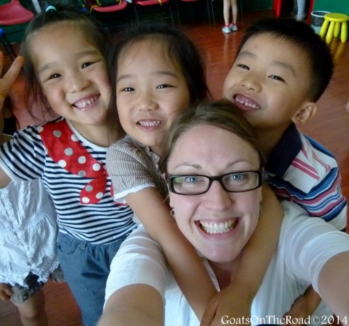 Dariece teaching English to Kindergarten students in China.
