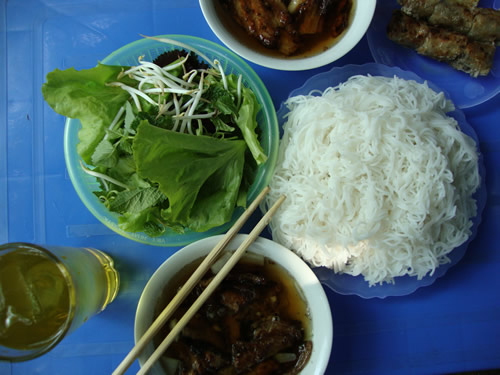 Bun cha at one of Hanoi's street food stalls.