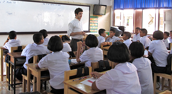 Teaching English to students in Thailand.