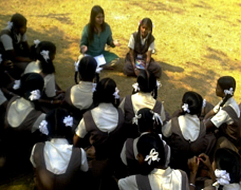 Teaching girls in India.