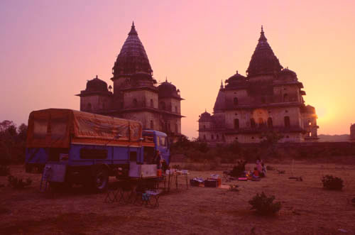 Camping near a temple