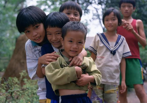 Children in Vietnam after receiving soccer balls.