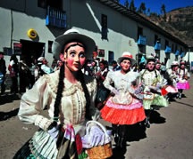 Dancing at the Virgen del Carmen festival in Peru