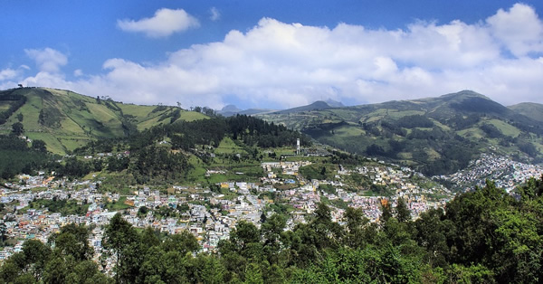 Quito, Ecuador hilltop view of the city in the mountains.