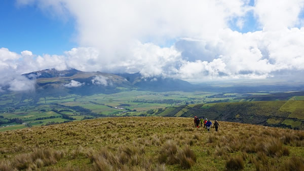 Ecuador landscape with backpackers