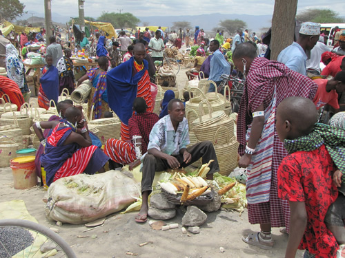 Local people at a market in Tanzania.