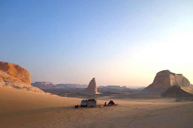 Rock formations can be found in the deserts in Egyptian.