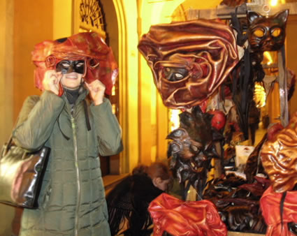 Carnival masks at the Medieval Market in Bologna.