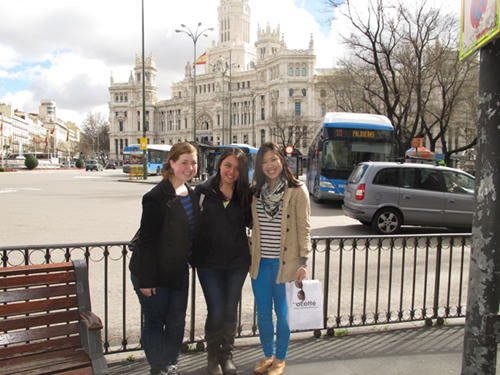 With friends at Plaza de Cibeles in Madrid, Spain