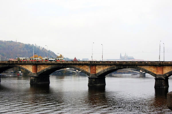 Prague, Czech Republic bridge in the fog
