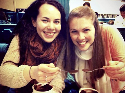 Author and friend enjoying churros in Madrid.