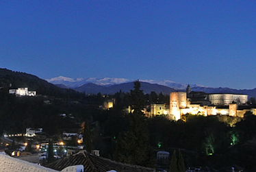 Alhambra and Generalife at night in Granada