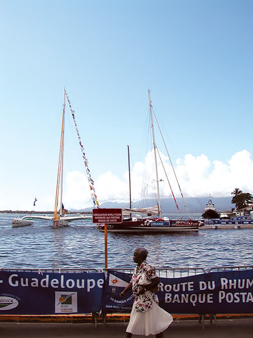 The port with sailboats in Guadeloupe.