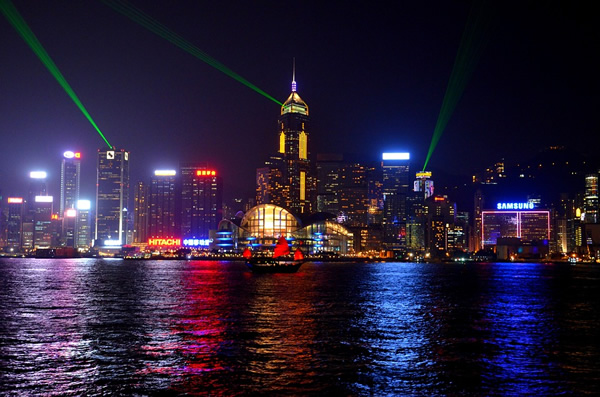 The spectacular Hong Kong skyline in China.